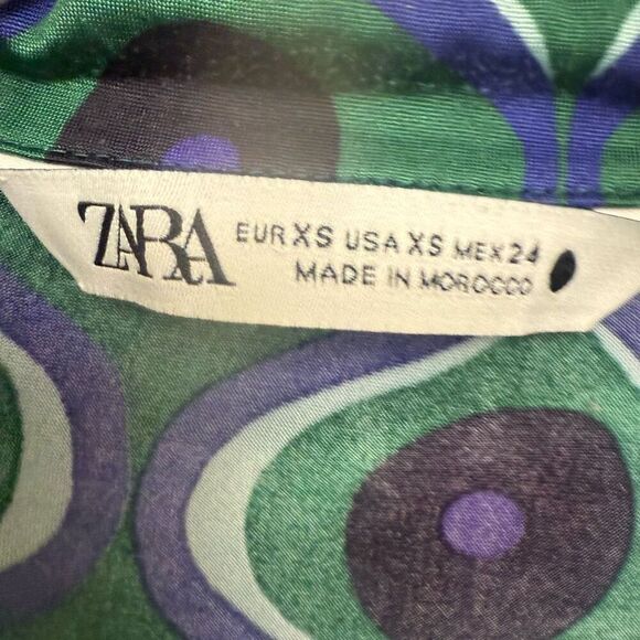 Zara retro print long sleeve button down top size XS - Picture 3 of 3